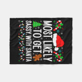 Most Likely To Get Sy With Santa Funny Family Chri Fleece Deken (Voorkant (Horizontaal))