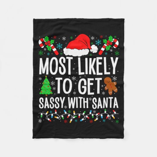 Most Likely To Get Sy With Santa Funny Family Chri Fleece Deken (Voorkant)