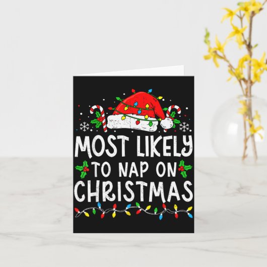 Most Likely To Nap On Christmas Funny Family Match Kaart (Gele Bloem)
