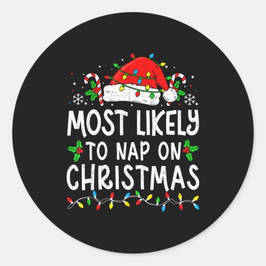 Most Likely To Nap On Christmas Funny Family Match Ronde Sticker (Voorkant)
