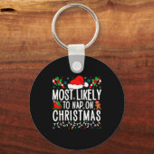 Most Likely To Nap On Christmas Funny Matching Fam Sleutelhanger (Voorkant)