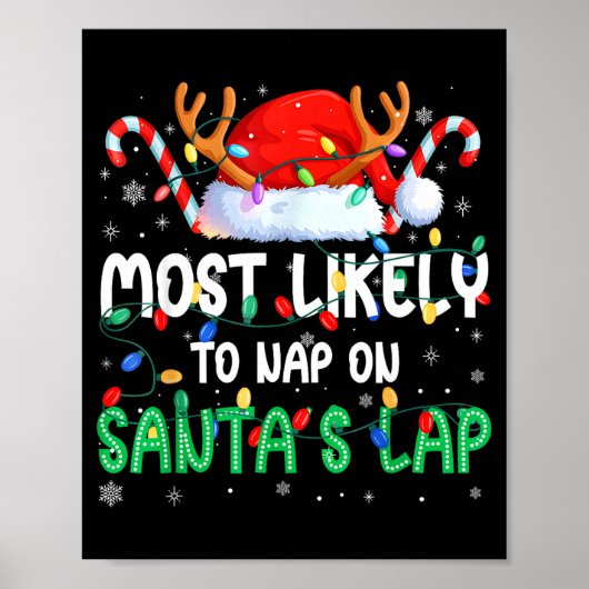 Most Likely To Nap On Santa's Lap Christmas Pajama Poster (Voorkant)