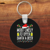 Most Likely To Offer Santa A Beer Funny Drinking C Sleutelhanger (Voorkant)