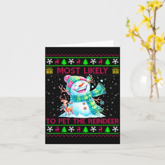 Most Likely To Pet The Reindeer Family Matching Ch Kaart (Gele Bloem)