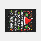 Most Likely To Play Video Game On Pjs Christmas Xm Fleece Deken (Voorkant (Horizontaal))