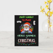 Most Likely To Play Video Games On Christmas  Kaart (Gele Bloem)