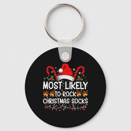 Most Likely To Rock Christmas Socks Funny Xmas T S Sleutelhanger (Voorkant)