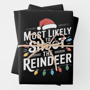 Most Likely To Shoot The Reindeer Family Christmas Inpakpapier Vel