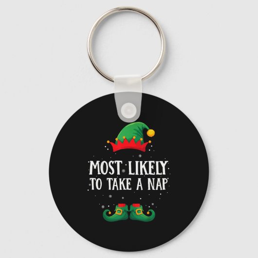 Most Likely To Take A Nap Matching Christmas Elf Sleutelhanger (Voorkant)