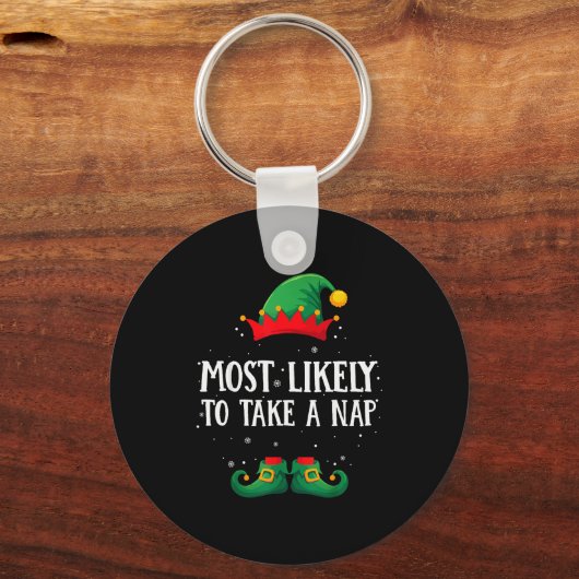 Most Likely To Take A Nap Matching Christmas Elf Sleutelhanger (Voorkant)
