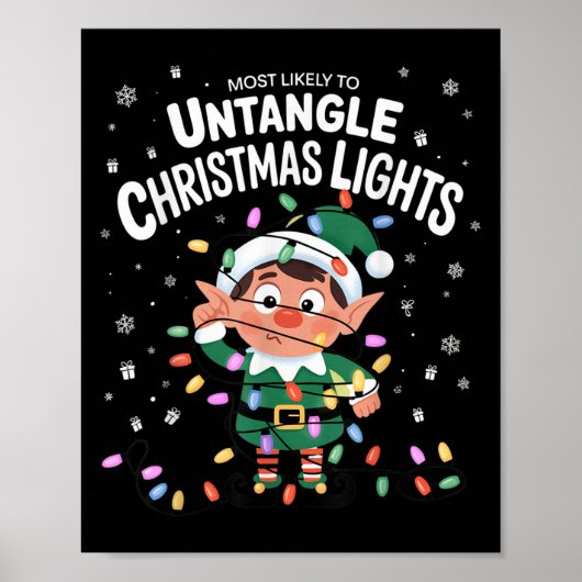Most Likely To Untangle Christmas Lights Elf  Poster (Voorkant)