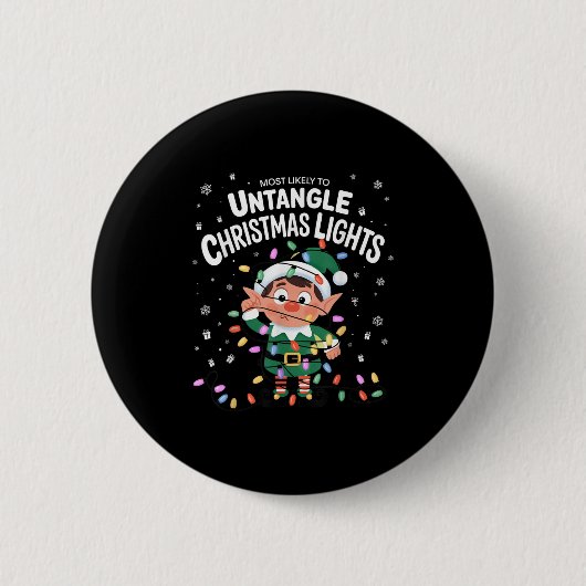 Most Likely To Untangle Christmas Lights Elf Ronde Button 5,7 Cm (Voorkant)