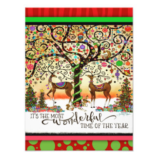 Most Wonderful Time Festive Deer Tree Christmas  Foto Afdruk
