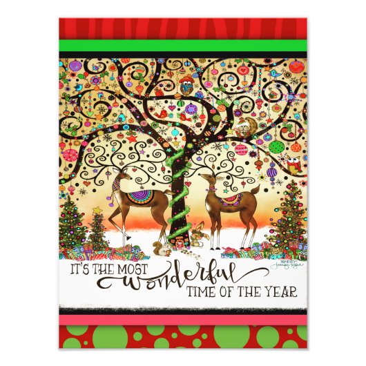 Most Wonderful Time Festive Deer Tree Christmas Foto Afdruk (Voorkant)