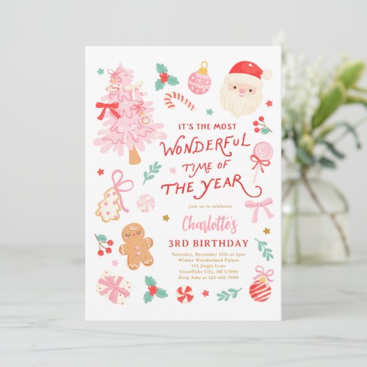 Most Wonderful Time Of Year Christmas Birthday Kaart (Staand voorkant)