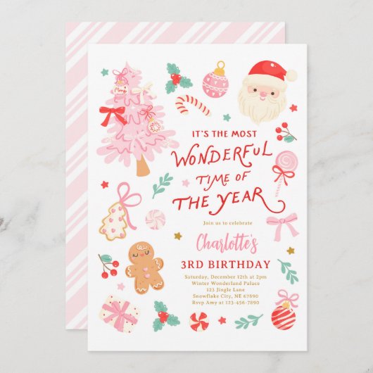 Most Wonderful Time Of Year Christmas Birthday Kaart (Voorkant / Achterkant)