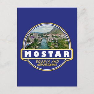 Mostar Bosnia and Herzegovina Travel Art Emblem Briefkaart