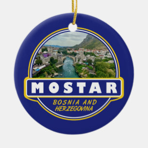 Mostar Bosnia and Herzegovina Travel Art Emblem Keramisch Ornament