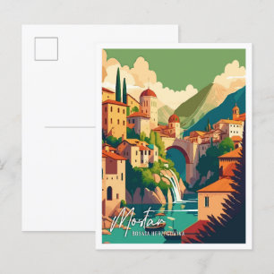 Mostar Bosnië Art vintage reisillustratie Briefkaart