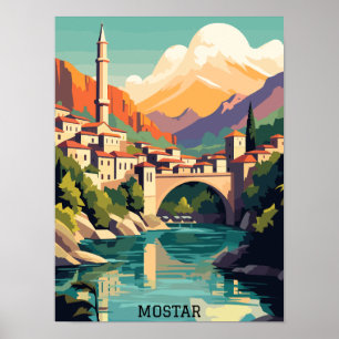 Mostar Bosnië Herzegovina Retro Vintage Reizen Poster