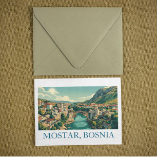 Mostar Bosnië Oude Brug Stari Most Retro Reizen Kaart