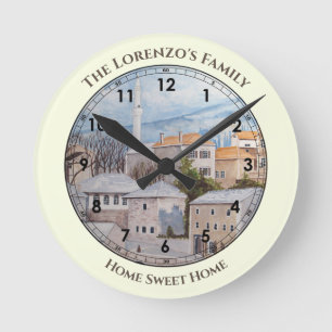 Mostar City Bosnia Acryl Townscape Painting Ronde Klok