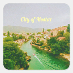 Mostar stad - Bosnië en Herzegovina Vierkante Sticker