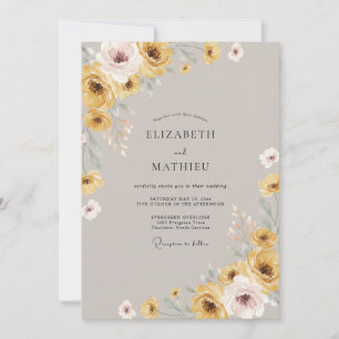 Mosterd Amber Ranunculus Eucalyptus Bruiloft Kaart