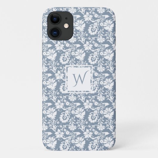 mosterd blauw en wit bloemmonogram Case-Mate iPhone case (Achterkant)
