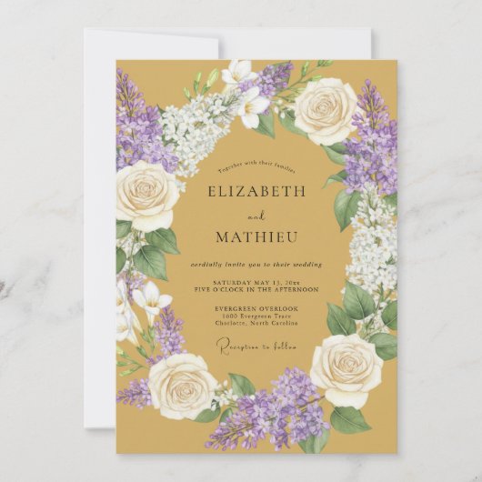 Mosterd Bloem Laurier Bruiloft Kaart (Voorkant)