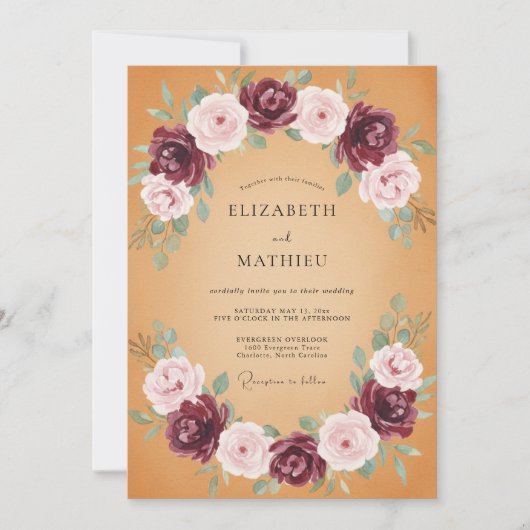 Mosterd Blush Bloemblad Bruiloft Kaart (Voorkant)