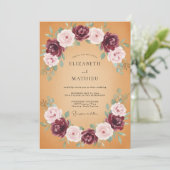 Mosterd Blush Bloemblad Bruiloft Kaart (Staand voorkant)