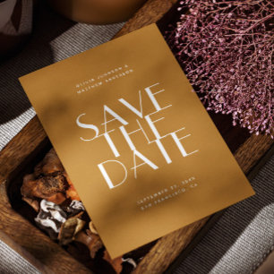 Mosterd Bruine Herfst Bruiloft Moderne Foto & QR Save The Date