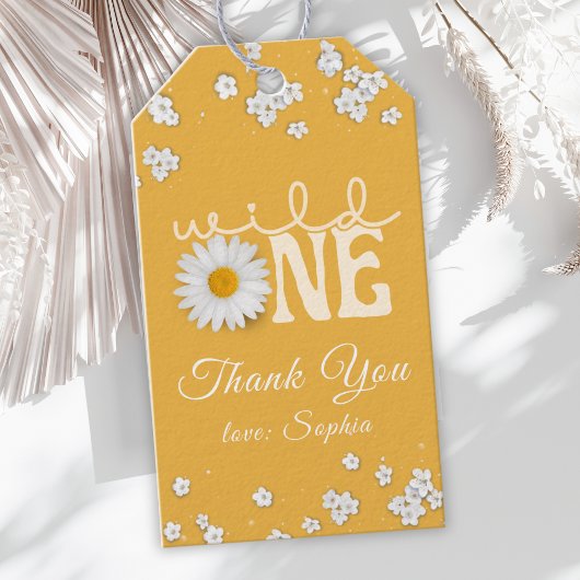 Mosterd Daisy Wild One 1e Verjaardag Cadeaulabel
