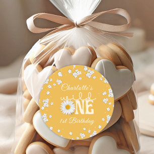 Mosterd Daisy Wild One 1e Verjaardag Papieren Bord Ronde Sticker