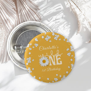 Mosterd Daisy Wild One 1ste verjaardag Ronde Button 3,2 Cm