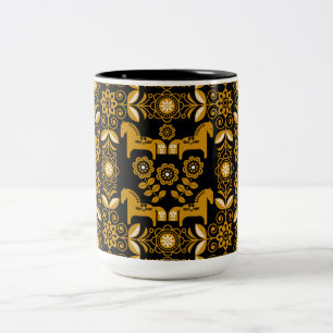 Mosterd Dala Zweeds Paard Print Tweekleurige Koffiemok