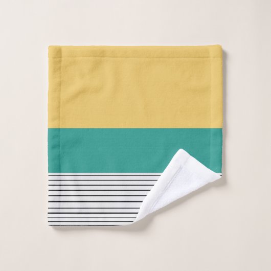 Mosterd en blauwgroen patroon bad handdoek (Wasdoekje)