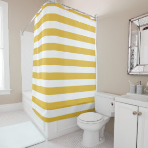 Mosterd en White Striped Shower Curtain Douchegordijn