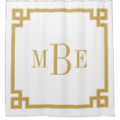 Mosterd en witte Griekse sleutel | monogram Douchegordijn (Voorkant)