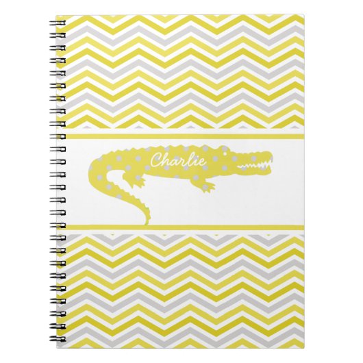 Mosterd Gator op Chevron gepersonaliseerd Notitieb Notitieboek (Voorkant)
