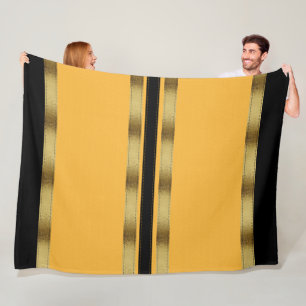 Mosterd Geel Zwart Goud Geometrisch Gestreept Fleece Deken