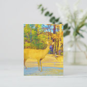 Mosterd gekleurd deer met lichtblauw briefkaart (Staand voorkant)