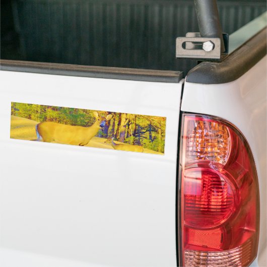 Mosterd gekleurd deer met lichtblauw bumpersticker (Op Truck)