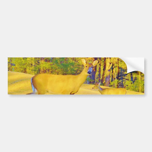 Mosterd gekleurd deer met lichtblauw bumpersticker (Voorkant)