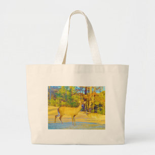 Mosterd gekleurd deer met lichtblauw grote tote bag