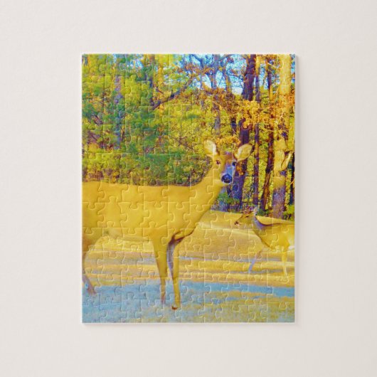 Mosterd gekleurd deer met lichtblauw legpuzzel (Verticaal)
