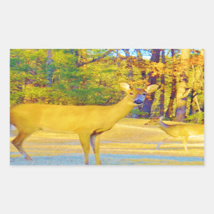 Mosterd gekleurd deer met lichtblauw rechthoekige sticker