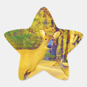 Mosterd gekleurd deer met lichtblauw ster sticker