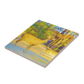 Mosterd gekleurd deer met lichtblauw tegeltje (Zijkant)